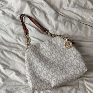 Michael Kors Cream and Brown Shoulder Bag